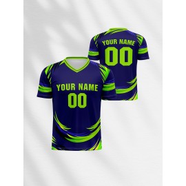 [Customizable Football Jersey] Customizable Youngsters' V-Neck Football Jersey | Personalized Name & Number, Comfortable Polyester Blend, Ideal for Sports & Outdoor Activities, Machine Washable - Blue with Yellow Accents