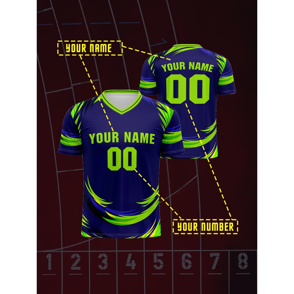 [Customizable Football Jersey] Customizable Youngsters' V-Neck Football Jersey | Personalized Name & Number, Comfortable Polyester Blend, Ideal for Sports & Outdoor Activities, Machine Washable - Blue with Yellow Accents