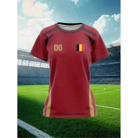 Customizable Plus Size Soccer Jersey - Personalized Name & Number, Red with Black Sleeves, Breathable Athletic Shirt for Team Sports & Outdoor Activities, Soccer Accessories, Team Sports Apparel, Dynamic Graphic Design, Durable Fabric Shirt