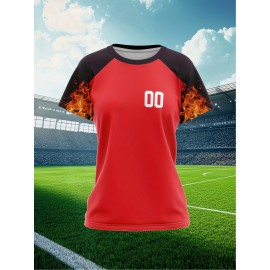 Customizable Plus Size Soccer Jersey - Personalized Name & Number, Red with Black Sleeves, Breathable Athletic Shirt for Team Sports & Outdoor Activities, Soccer Accessories, Team Sports Apparel, Dynamic Graphic Design, Durable Fabric Shirt