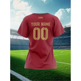 Customizable Plus Size Soccer Jersey - Personalized Name & Number, Red with Black Sleeves, Breathable Athletic Shirt for Team Sports & Outdoor Activities, Soccer Accessories, Team Sports Apparel, Dynamic Graphic Design, Durable Fabric Shirt