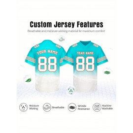 Customizable Football Jersey - Personalized Name & Number, V-Neck, Short Sleeve, Breathable Summer Fabric, Team Colors with Striped Collar - Perfect Gift for Fans, Custom Football Jersey, Fan Apparel, Durable Sportswear