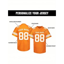 Customizable Football Jersey - Personalized Name & Number, V-Neck, Short Sleeve, Breathable Summer Fabric, Team Colors with Striped Collar - Perfect Gift for Fans, Custom Football Jersey, Fan Apparel, Durable Sportswear