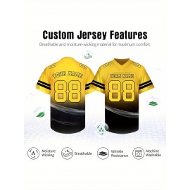 Customizable Football Jersey - Personalized Name & Number, V-Neck, Short Sleeve, Breathable Summer Fabric, Team Colors with Striped Collar - Perfect Gift for Fans, Custom Football Jersey, Fan Apparel, Durable Sportswear