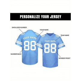 Customizable Football Jersey - Personalized Name & Number, V-Neck, Short Sleeve, Breathable Summer Fabric, Team Colors with Striped Collar - Perfect Gift for Fans, Custom Football Jersey, Fan Apparel, Durable Sportswear