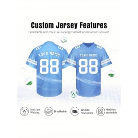 Customizable Football Jersey - Personalized Name & Number, V-Neck, Short Sleeve, Breathable Summer Fabric, Team Colors with Striped Collar - Perfect Gift for Fans, Custom Football Jersey, Fan Apparel, Durable Sportswear