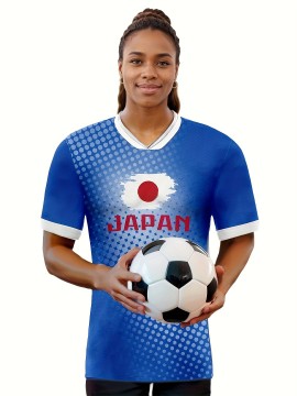 Women's Large Size Professional Sports Fabric Creative Pattern Print Japan Home Soccer Jersey T-shirt, Soccer Jersey Flag Uniforms Shirts Breathable And Lightweight, Moisture-Wicking, As Gifts For Sports Fans