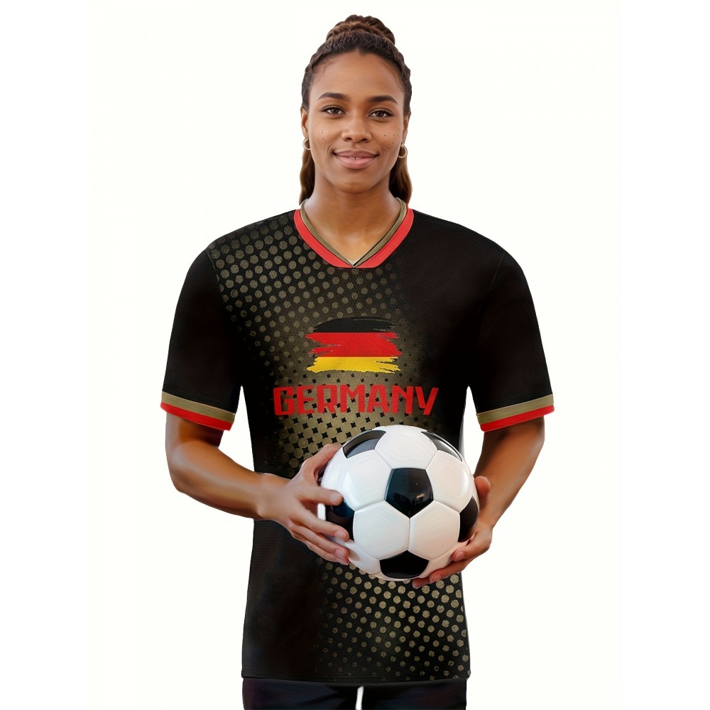 Women's Large Size Professional Sports Fabric Creative Pattern Print Germany Home Soccer Jersey T-shirt, Soccer Jersey Flag Uniforms Shirts Breathable And Lightweight, Moisture-Wicking, As Gifts For Sports Fans