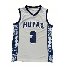 Men'S Basketball Vest, Number 3, Polyester, V-Neck, Elastic Knit, Embroidery, Suitable for Sports and Leisure