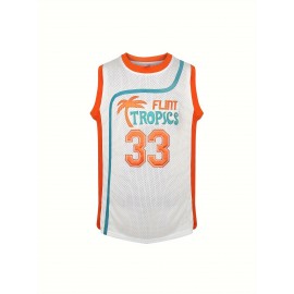 FLINT TROPICS #33 Embroidery Design Men'S Basketball Jersey, Retro Breathable Round-neck Sleeveless Sports Training Uniform, Summer Party And Street