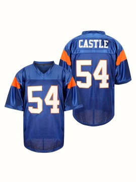 1pc Men'S Polyester American Football Jersey - Sports V-Neck Sweatshirt with Embroidered Letter and Number, Slight Stretch Knit Fabric, Loose Fit for Team Sports, Parties, and Casual Wear - Four Seasons