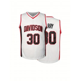 1pc Men'S Basketball Jersey - White Polyester V-Neck Sweatshirt with Embroidered Lettering & Number, Slight Stretch Knit Fabric, Loose Fit for Sports & Parties, Sizes S-3XL