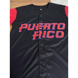 Men's Puerto Rico #9 Embroidered Baseball Jersey - Black & Red V-Neck, Button-Up, Loose Fit for Sports, Parties & Casual Wear, Puerto Rico Shirt