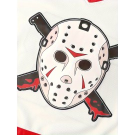 Men's #13 Voorhees Embroidered Hockey Jersey - Black & White, Polyester, V-Neck Captain's Sweatshirt with 