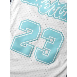 Men's #23 White Basketball Jersey with Embroidered Name and Number, Polyester, V-Neck, Machine Washable, Sizes S-3XL, Ball Clothes