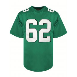 1pc Men'S Green American Football Jersey - Polyester Sports Sweatshirt with Embroidered Letter and Number, V-Neck, Loose Fit, Slight Stretch Knit Fabric for Team Sports, Parties, and Casual Wear
