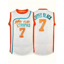 COFFEE BLACK #7 Retro Embroidery Design Jersey - Men's Breathable Sleeveless Basketball Training Uniform For Summer Party And Street Wear - Comfortable Round-Neck Sports Apparel For Active Lifestyles