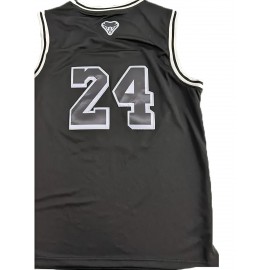 Men's Black Embroidered #24 Basketball Jersey - Breathable Polyester, Loose Fit V-Neck, Short Sleeves, Perfect for Sports, Outdoor Activities, and Casual Wear, Outdoor Activewear | Vneck Top | Polyester Fabric
