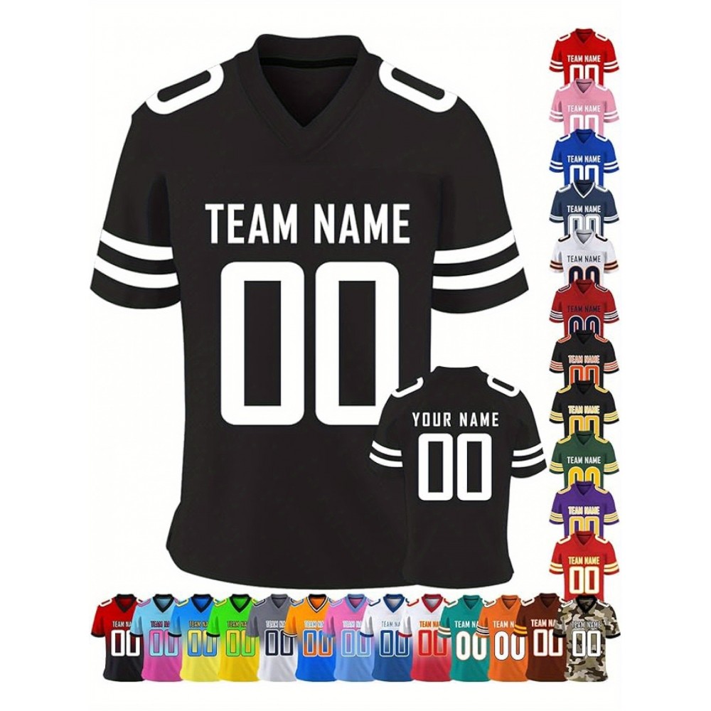 Customizable Women'S Football Jersey - Personalized Name & Team Number, V-Neck Sports Shirt with Red/White Stripe Design, Breathable Summer Casual & Team Uniform, Perfect Fan Gift for Soccer Fans, Football Jersey, Comfortable Fit