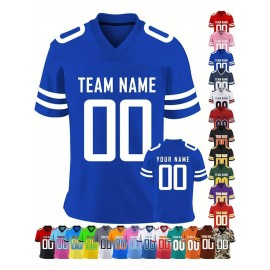 Customizable Women'S Football Jersey - Personalized Name & Team Number, V-Neck Sports Shirt with Red/White Stripe Design, Breathable Summer Casual & Team Uniform, Perfect Fan Gift for Soccer Fans, Football Jersey, Comfortable Fit