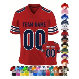 Customizable Women'S Football Jersey - Personalized Name & Team Number, V-Neck Sports Shirt with Red/White Stripe Design, Breathable Summer Casual & Team Uniform, Perfect Fan Gift for Soccer Fans, Football Jersey, Comfortable Fit