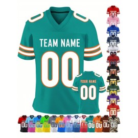 Customizable Women'S Football Jersey - Personalized Name & Team Number, V-Neck Sports Shirt with Red/White Stripe Design, Breathable Summer Casual & Team Uniform, Perfect Fan Gift for Soccer Fans, Football Jersey, Comfortable Fit