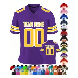 Customizable Women'S Football Jersey - Personalized Name & Team Number, V-Neck Sports Shirt with Red/White Stripe Design, Breathable Summer Casual & Team Uniform, Perfect Fan Gift for Soccer Fans, Football Jersey, Comfortable Fit