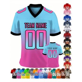 Customizable Women'S Football Jersey - Personalized Name & Team Number, V-Neck Sports Shirt with Red/White Stripe Design, Breathable Summer Casual & Team Uniform, Perfect Fan Gift for Soccer Fans, Football Jersey, Comfortable Fit