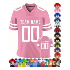 Customizable Women'S Football Jersey - Personalized Name & Team Number, V-Neck Sports Shirt with Red/White Stripe Design, Breathable Summer Casual & Team Uniform, Perfect Fan Gift for Soccer Fans, Football Jersey, Comfortable Fit