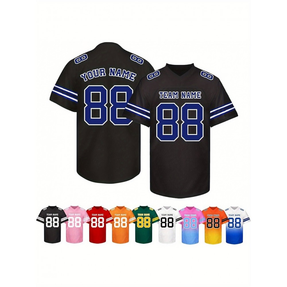 Customizable Football Jersey - Personalized Name & Number, V-Neck, Short Sleeve, Breathable Summer Fabric, Team Colors with Striped Collar - Perfect Gift for Fans, Custom Football Jersey, Fan Apparel, Durable Sportswear