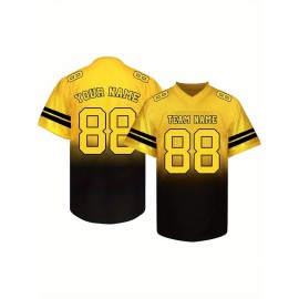 Customizable Football Jersey - Personalized Name & Number, V-Neck, Short Sleeve, Breathable Summer Fabric, Team Colors with Striped Collar - Perfect Gift for Fans, Custom Football Jersey, Fan Apparel, Durable Sportswear