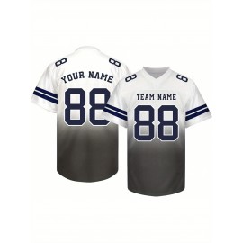 Customizable Football Jersey - Personalized Name & Number, V-Neck, Short Sleeve, Breathable Summer Fabric, Team Colors with Striped Collar - Perfect Gift for Fans, Custom Football Jersey, Fan Apparel, Durable Sportswear